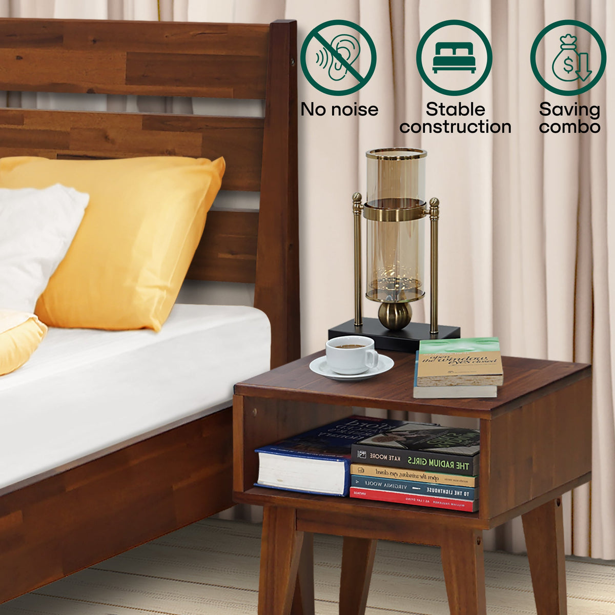 Emery Solid Wood Bed Frame & Nightstand Set