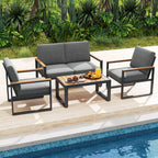 4 Piece Patio Aluminum Furniture Set with Armrests and Tabletop – Gray
