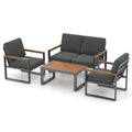 4 Piece Patio Aluminum Furniture Set with Armrests and Tabletop – Gray