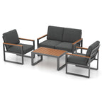 4 Piece Patio Aluminum Furniture Set with Armrests and Tabletop – Gray
