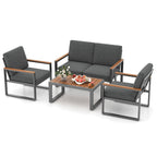 4 Piece Patio Aluminum Furniture Set with Armrests and Tabletop – Gray