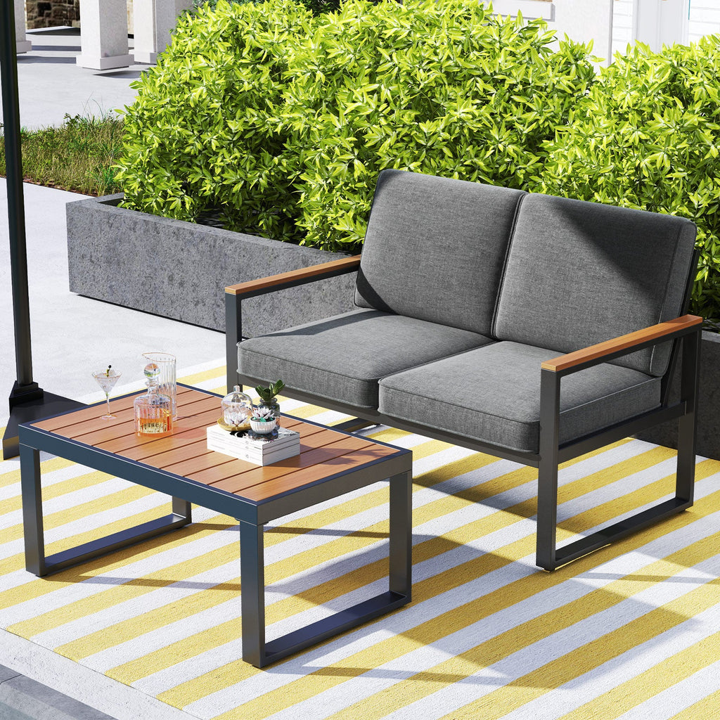 4 Piece Patio Aluminum Furniture Set with Armrests and Tabletop – Gray