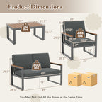 4 Piece Patio Aluminum Furniture Set with Armrests and Tabletop – Gray