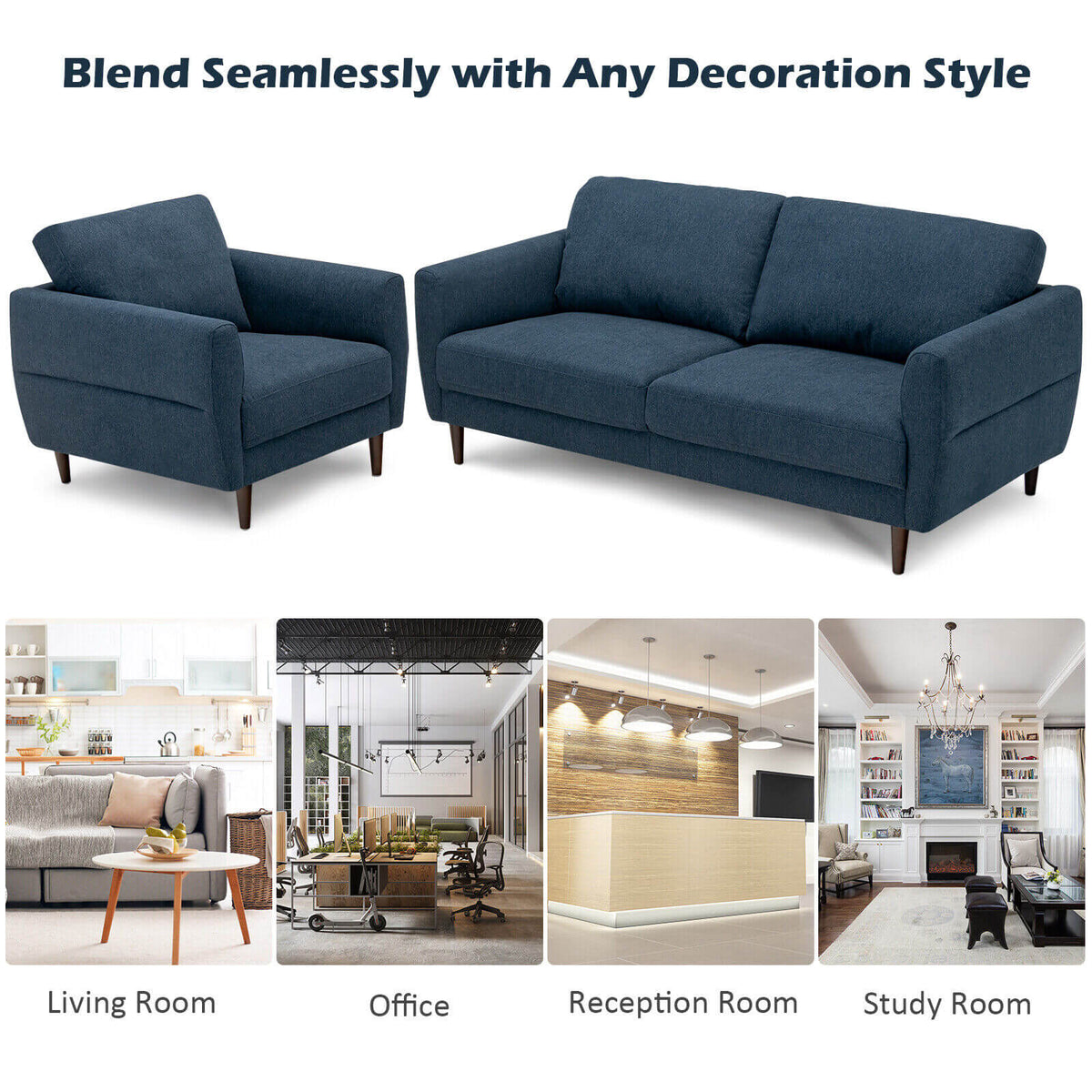2-Piece Upholstered Sofa Set with Removable Cushion Covers