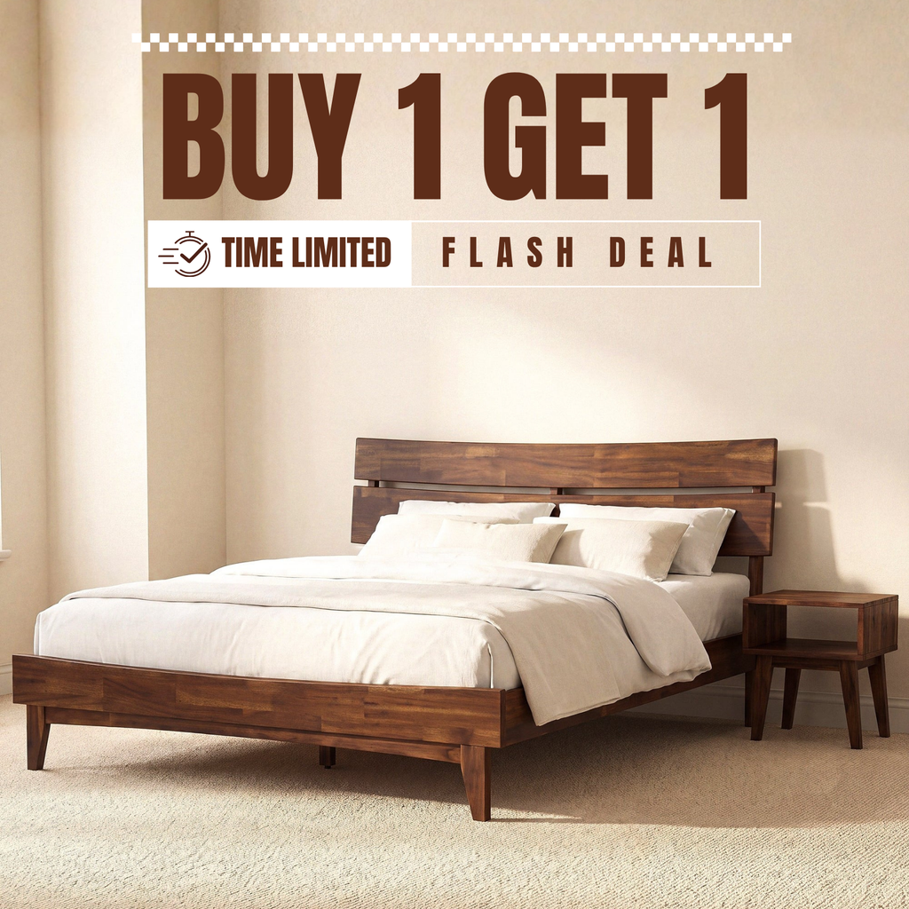 Aurora Solid Wood Bed Frame & Nightstand Set