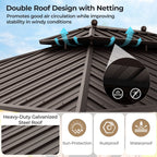 10 x 13 ft Double-Roof Patio Hardtop Gazebo with Galvanized Steel Roof Netting and Curtains – Coffee