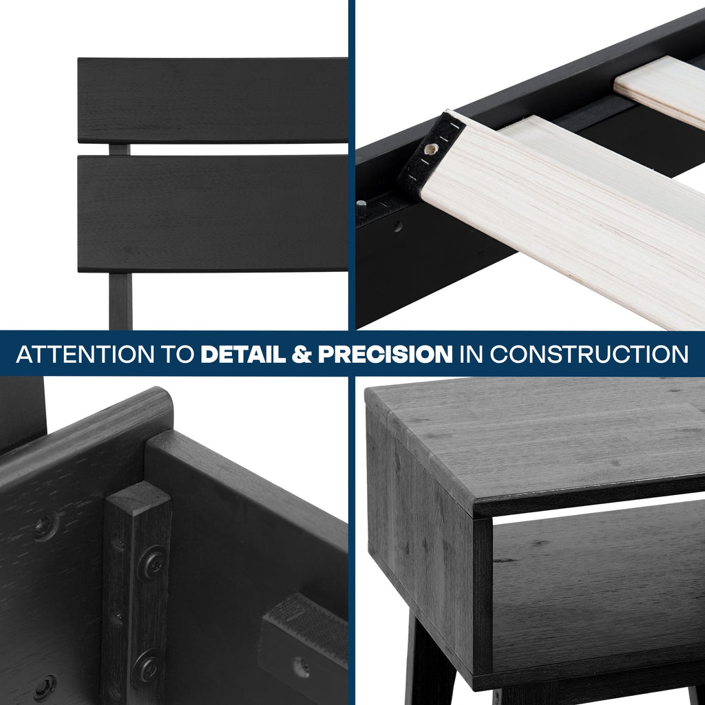 Aurora Solid Wood Bed Frame & Nightstand Set