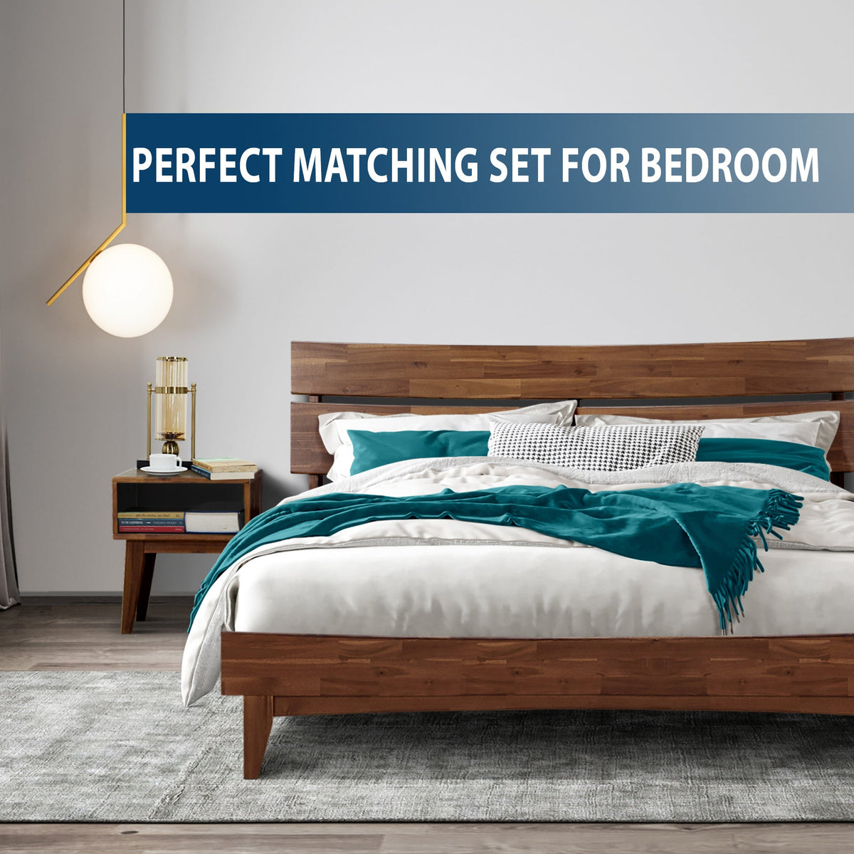 Aurora Solid Wood Bed Frame & Nightstand Set