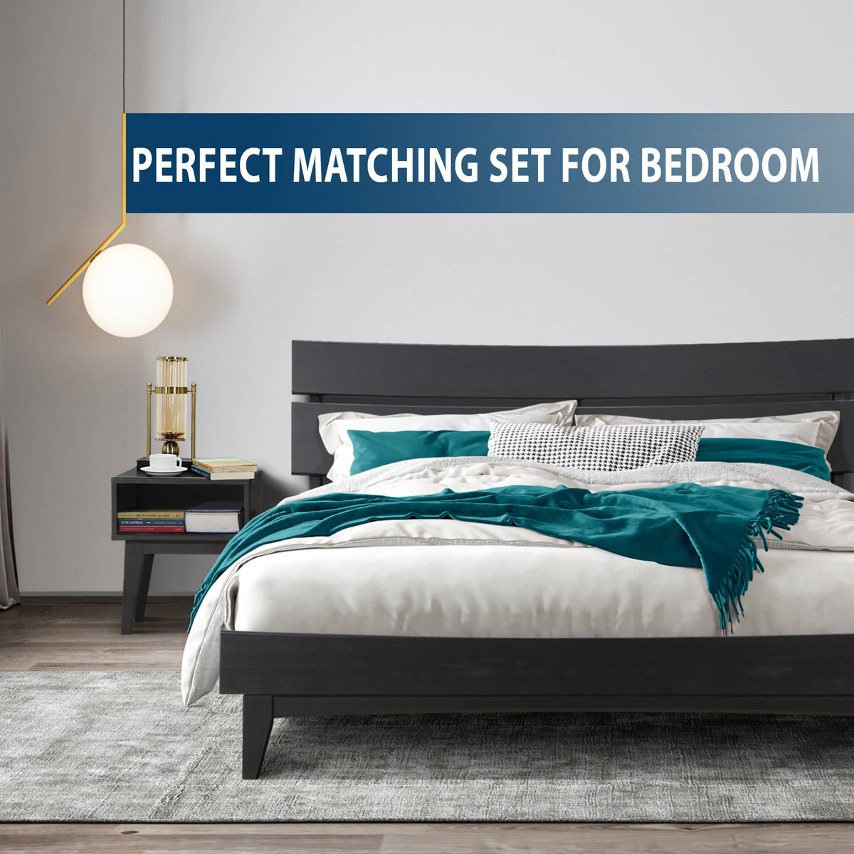 Aurora Solid Wood Bed Frame & Nightstand Set