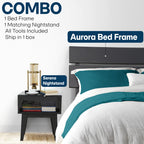 Aurora Solid Wood Bed Frame & Nightstand Set
