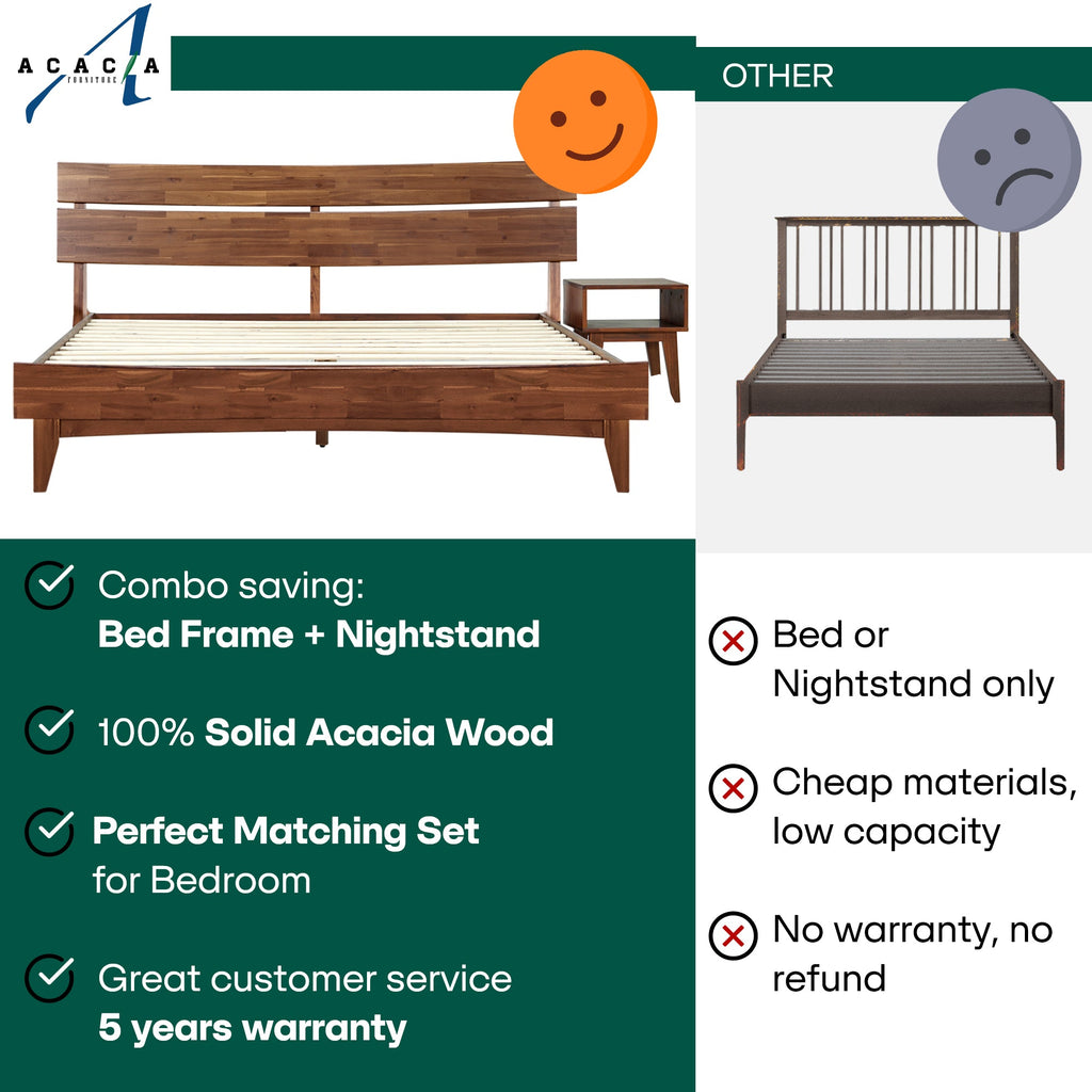 Aurora Solid Wood Bed Frame & Nightstand Set