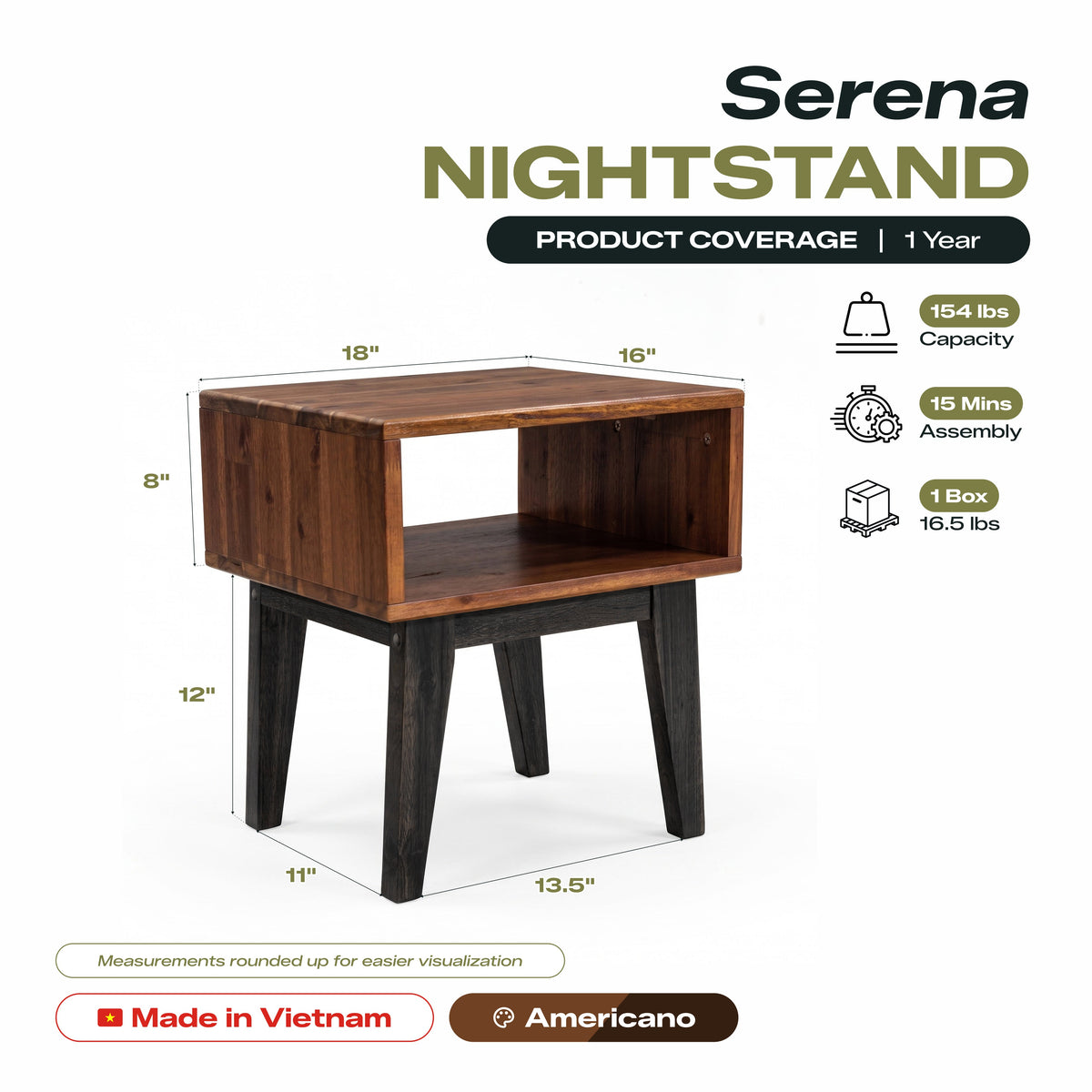 Serena Solid Wood Nightstand