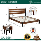 Emery Solid Wood Bed Frame & Nightstand Set