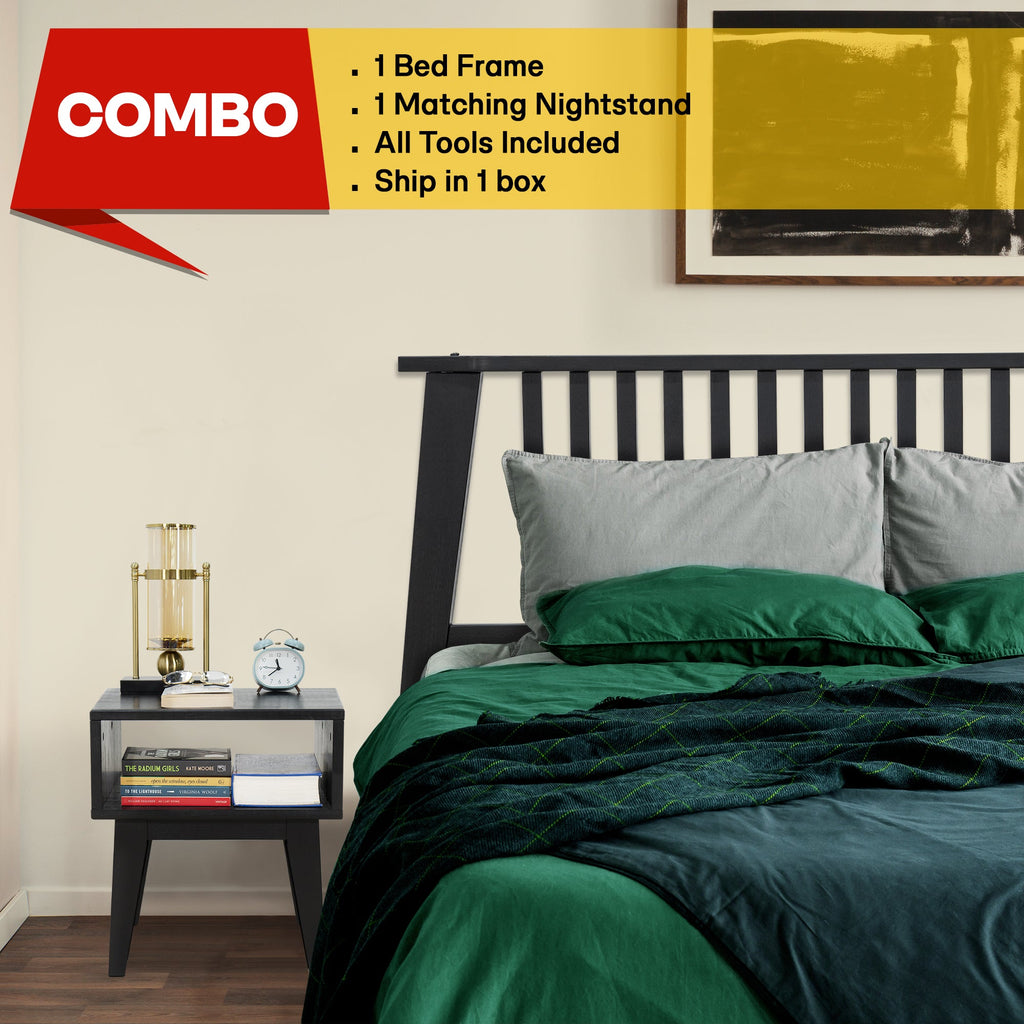 Kaylin Solid Wood Bed Frame & Nightstand Set