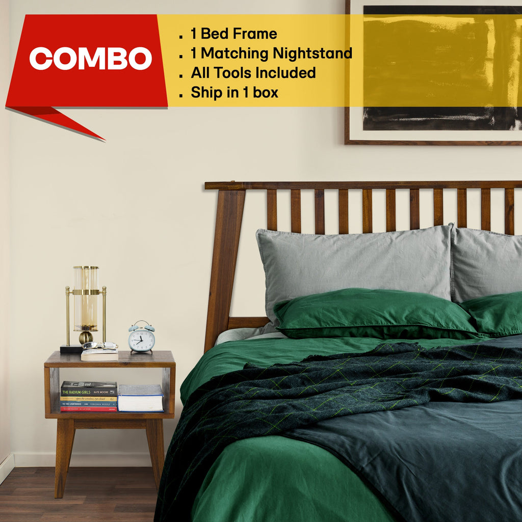 Kaylin Solid Wood Bed Frame & Nightstand Set