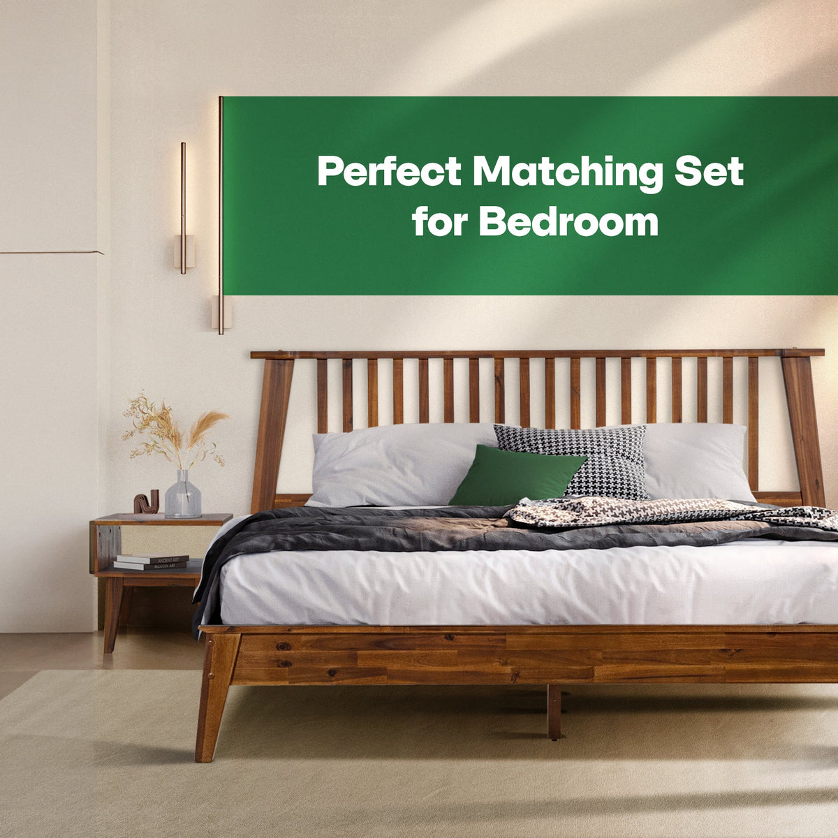 Kaylin Solid Wood Bed Frame & Nightstand Set