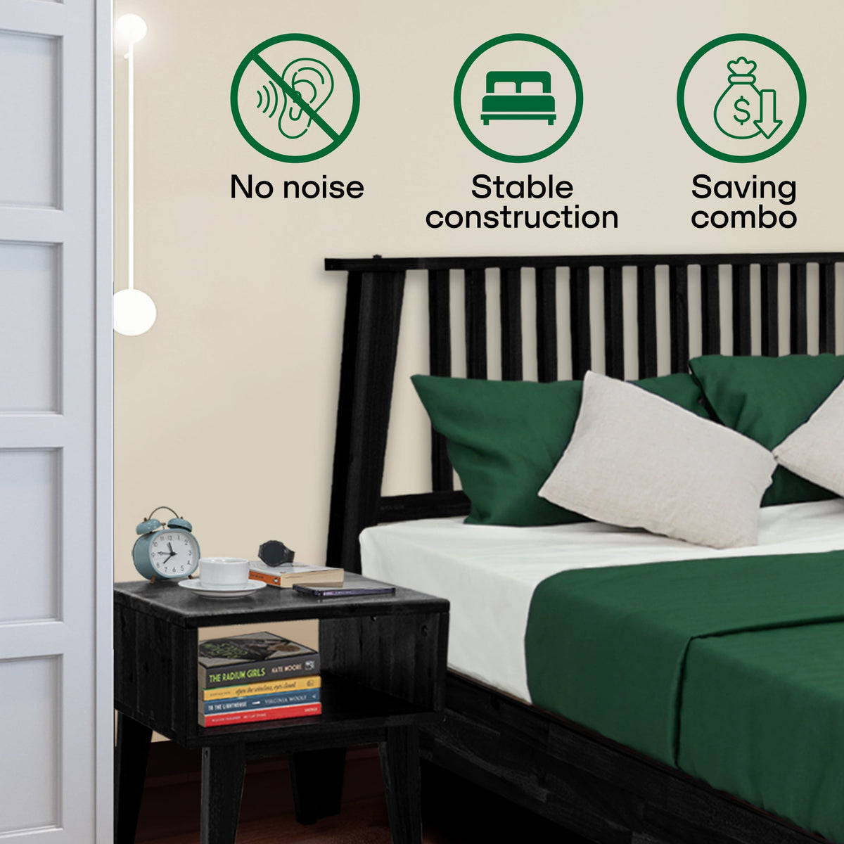 Kaylin Solid Wood Bed Frame & Nightstand Set