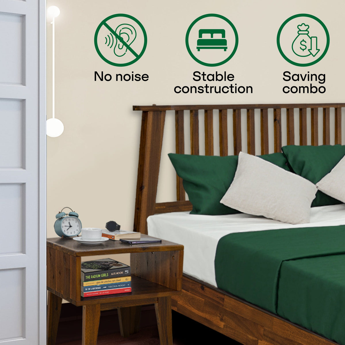 Kaylin Solid Wood Bed Frame & Nightstand Set