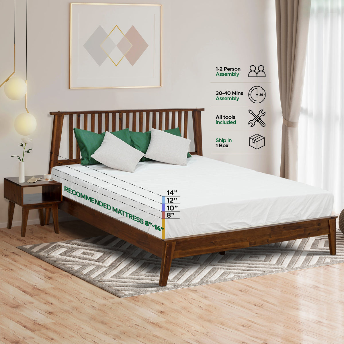Kaylin Solid Wood Bed Frame & Nightstand Set