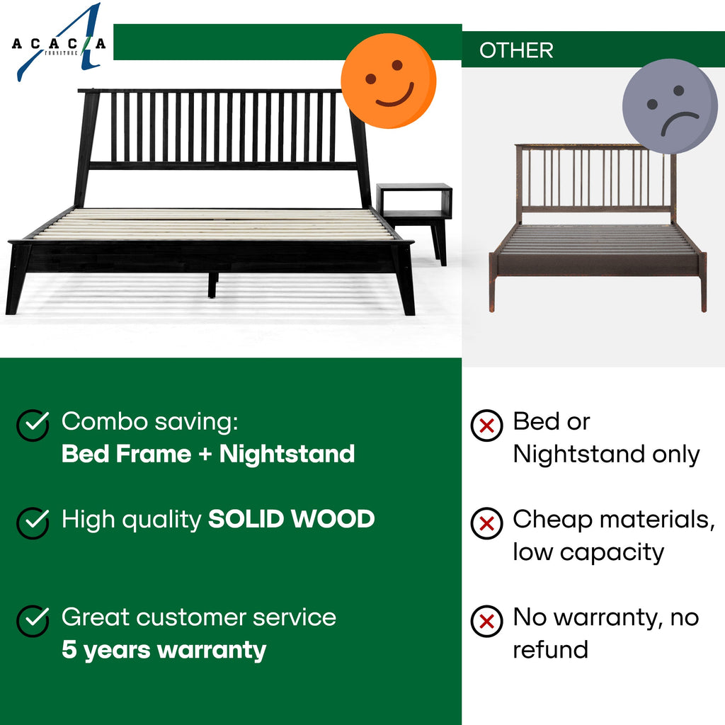 Kaylin Solid Wood Bed Frame & Nightstand Set