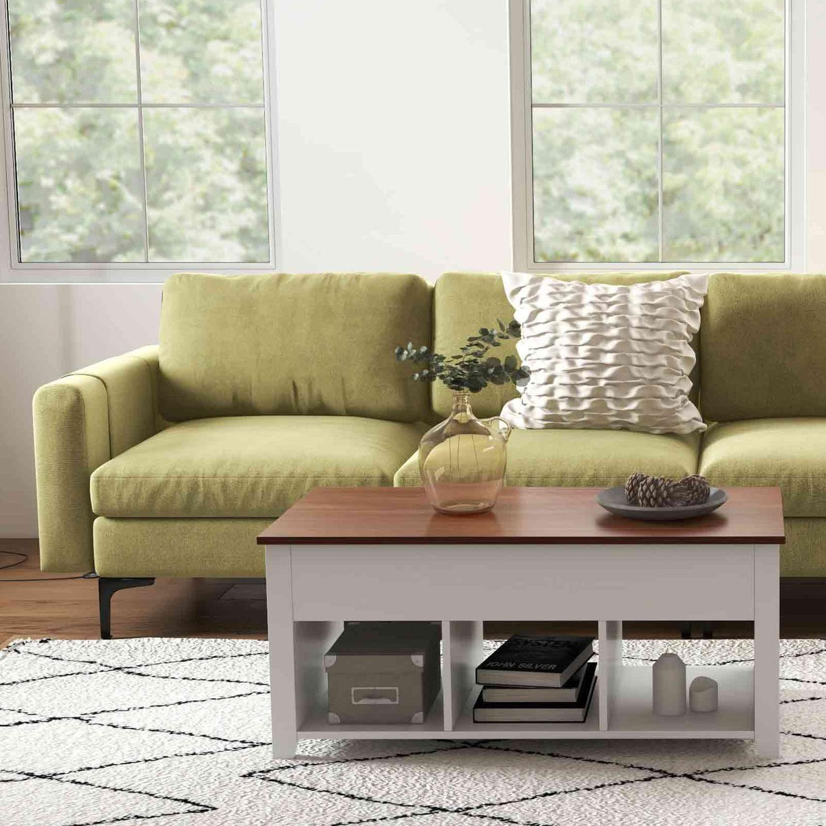 Modern Living Room Set: Modular L-shaped Sectional Sofa Lift Top Coffee Table & 3 – Globe Floor Lamp