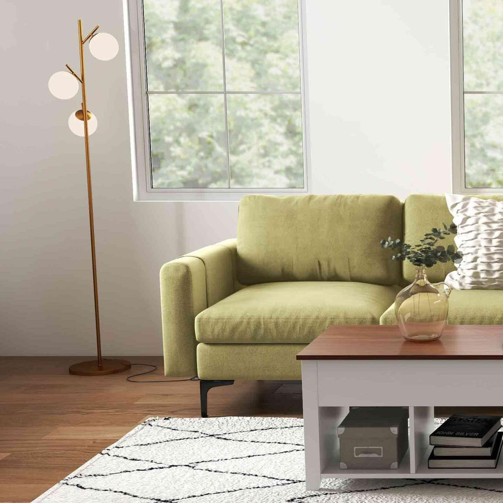 Modern Living Room Set: Modular L-shaped Sectional Sofa Lift Top Coffee Table & 3 – Globe Floor Lamp