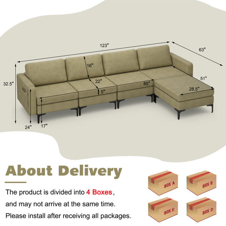 Modern Living Room Set: Modular L-shaped Sectional Sofa Lift Top Coffee Table & 3 – Globe Floor Lamp