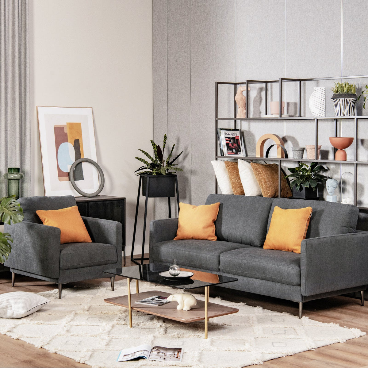 Modern Sofa Couch with Solid Metal Legs and Removable Backrest Cushion – Gray