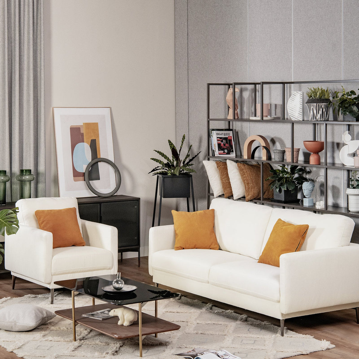 Modern Sofa Couch with Solid Metal Legs and Removable Backrest Cushion – Gray