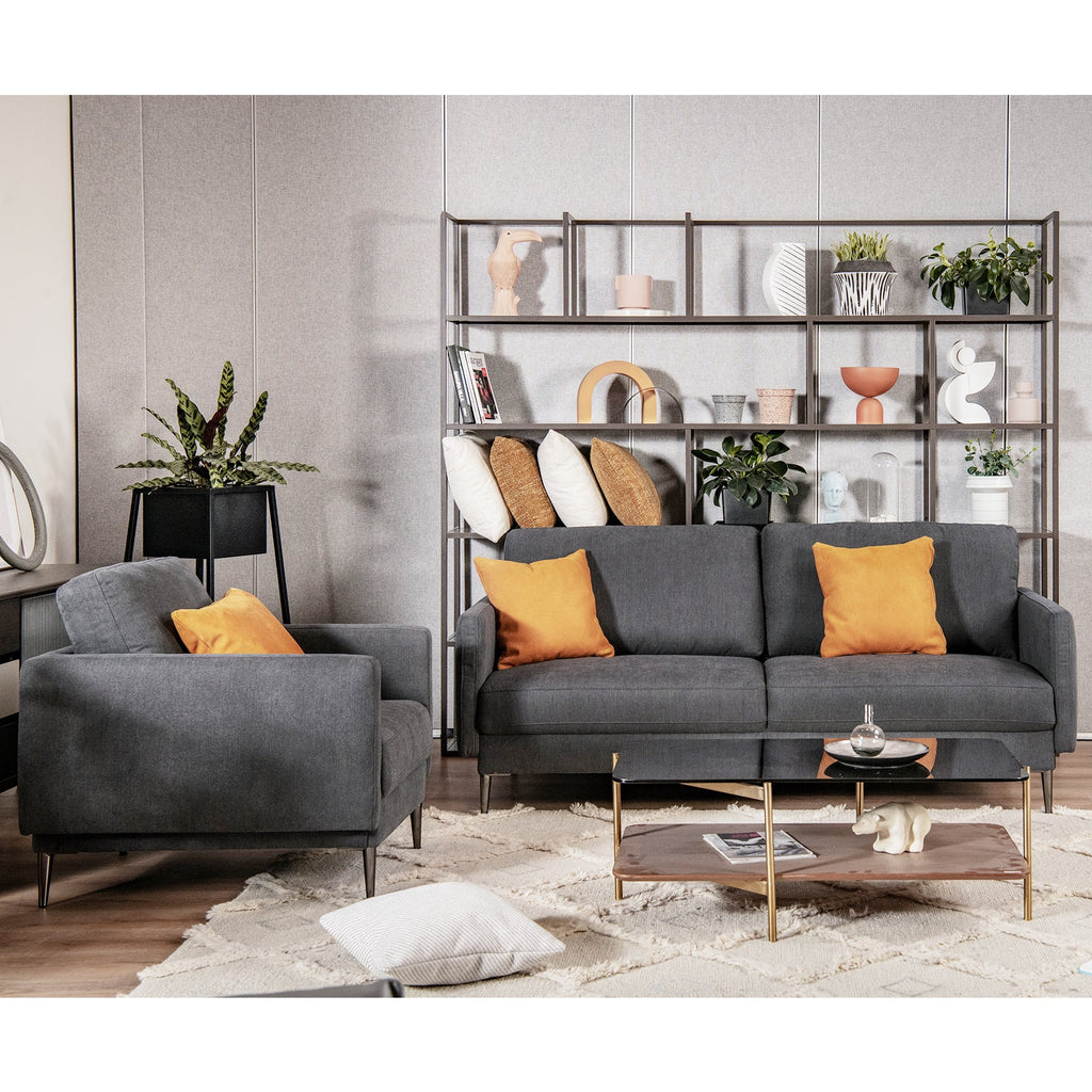 Modern Sofa Couch with Solid Metal Legs and Removable Backrest Cushion – Gray