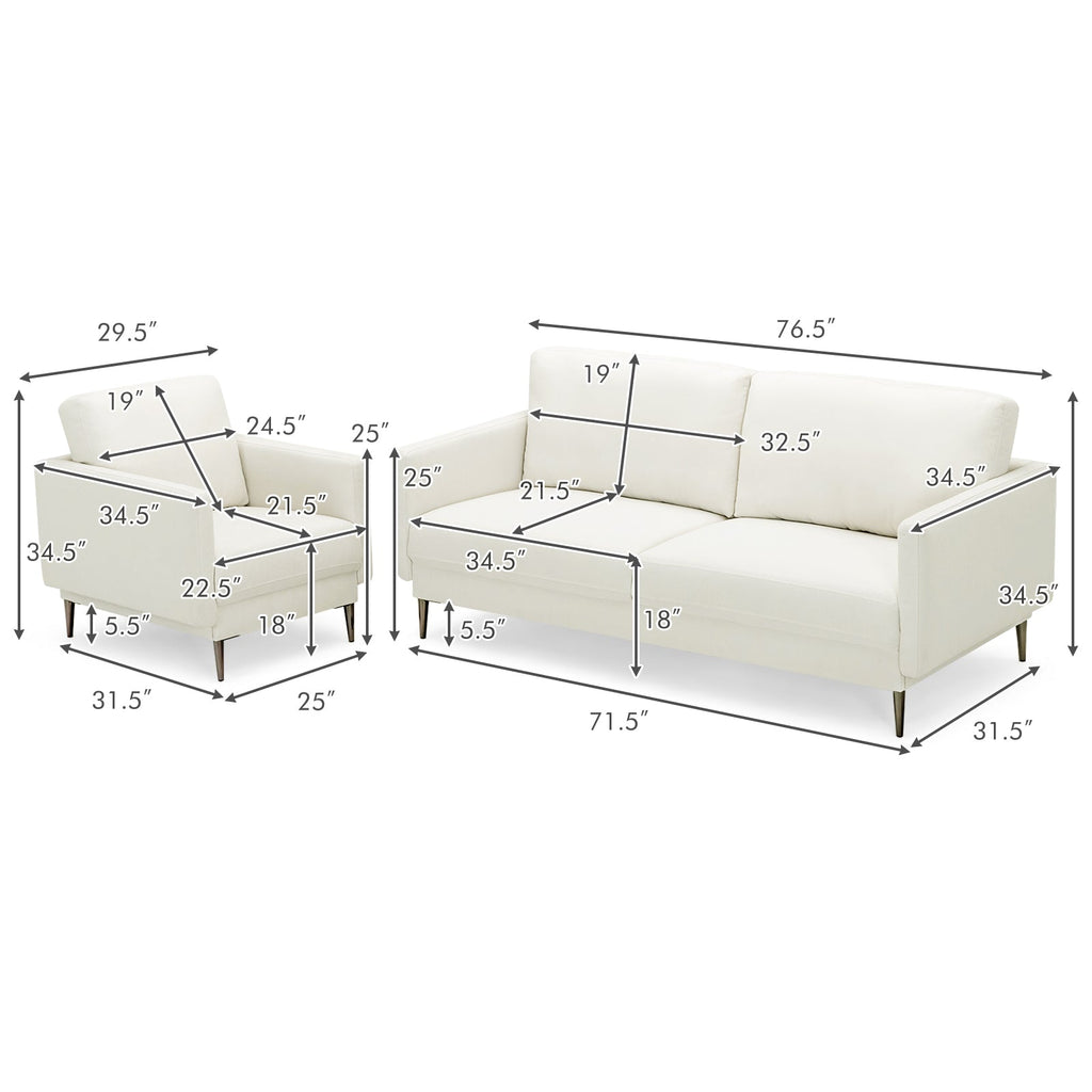 Modern Sofa Couch with Solid Metal Legs and Removable Backrest Cushion – Gray