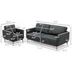 Modern Sofa Couch with Solid Metal Legs and Removable Backrest Cushion – Gray