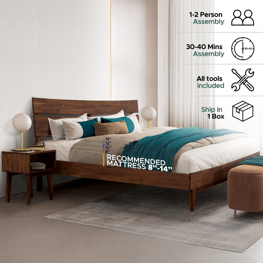 Aurora Solid Wood Bed Frame & Nightstand Set