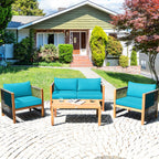 4-Piece Wood Outdoor Patio Furniture Set with Cushions for Garden