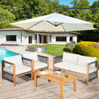 4-Piece Wood Outdoor Patio Furniture Set with Cushions for Garden