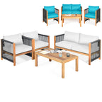 4-Piece Wood Outdoor Patio Furniture Set with Cushions for Garden