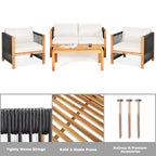 4-Piece Wood Outdoor Patio Furniture Set with Cushions for Garden