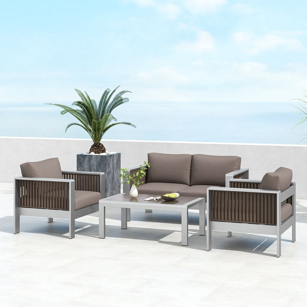 Patio Aluminum Loveseat Sofa Outdoor Furniture Set with Thick Back and Seat Cushions – Gray