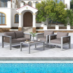 Patio Aluminum Loveseat Sofa Outdoor Furniture Set with Thick Back and Seat Cushions – Gray