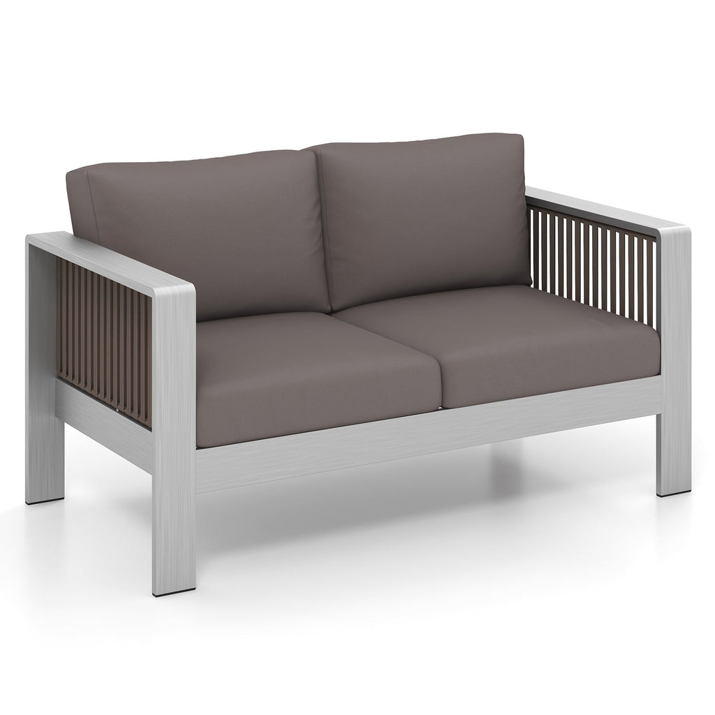 Patio Aluminum Loveseat Sofa Outdoor Furniture Set with Thick Back and Seat Cushions – Gray