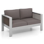 Patio Aluminum Loveseat Sofa Outdoor Furniture Set with Thick Back and Seat Cushions – Gray