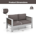 Patio Aluminum Loveseat Sofa Outdoor Furniture Set with Thick Back and Seat Cushions – Gray