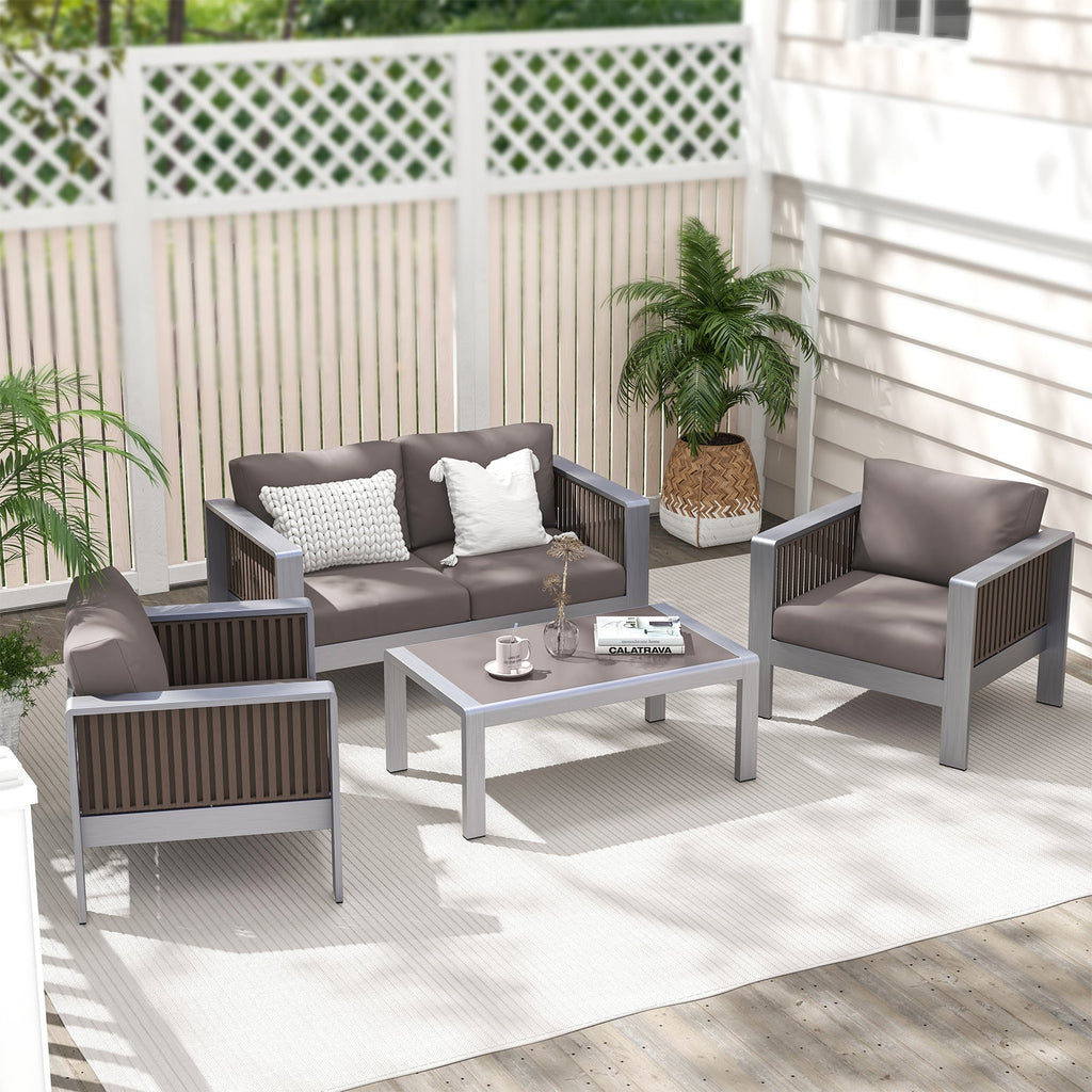 Patio Aluminum Loveseat Sofa Outdoor Furniture Set with Thick Back and Seat Cushions – Gray