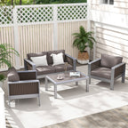 Patio Aluminum Loveseat Sofa Outdoor Furniture Set with Thick Back and Seat Cushions – Gray