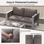 Patio Aluminum Loveseat Sofa Outdoor Furniture Set with Thick Back and Seat Cushions – Gray