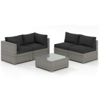 5-Piece Outdoor Patio Sectional Sofa Couch and Glass Coffee Table with Cushions