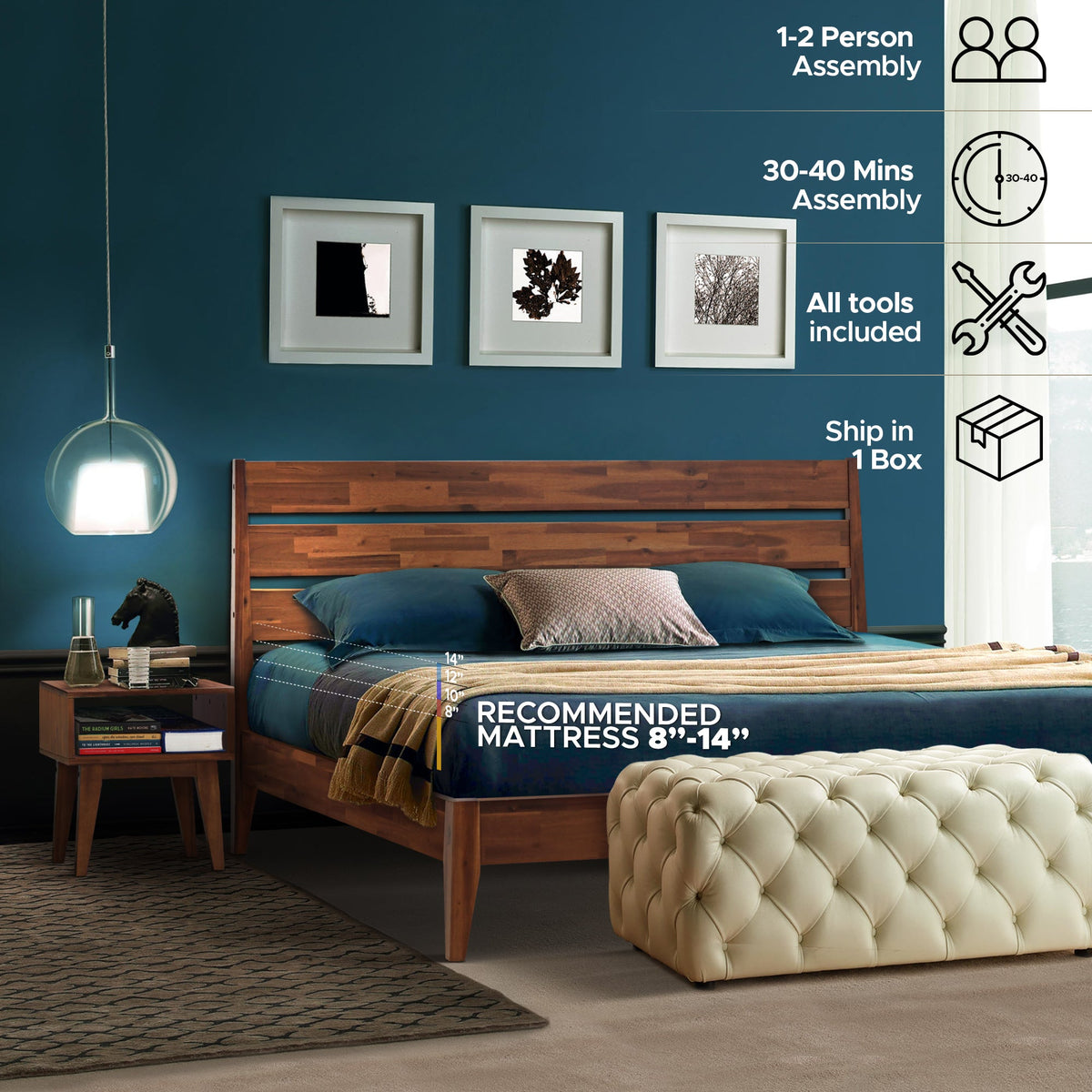Emery Solid Wood Bed Frame & Nightstand Set