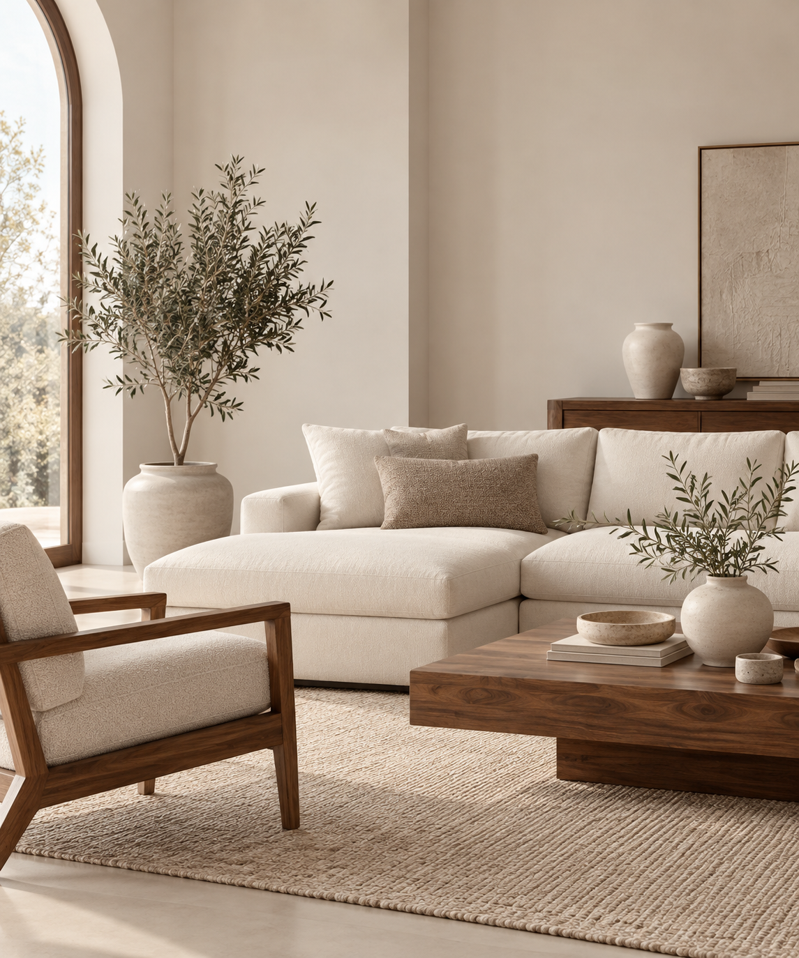Warm, naturally lit modern home interior
