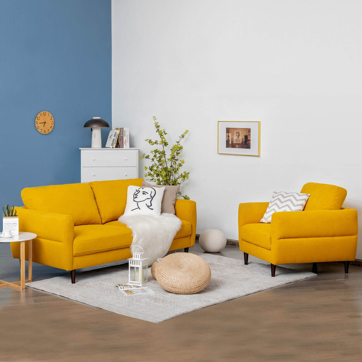 2-Piece Upholstered Sofa Set with Removable Cushion Covers