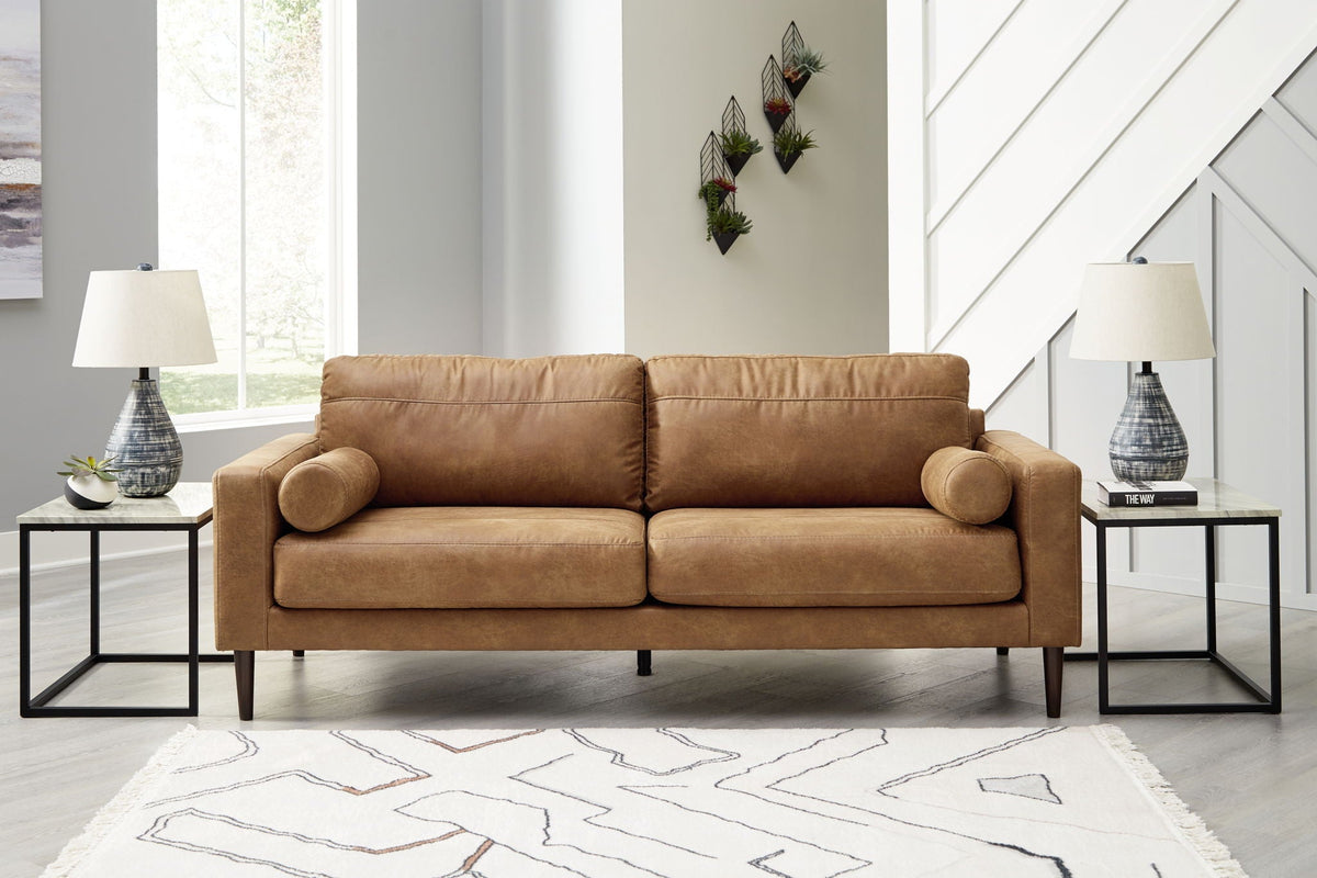 Telora Faux Leather Sofa – Caramel